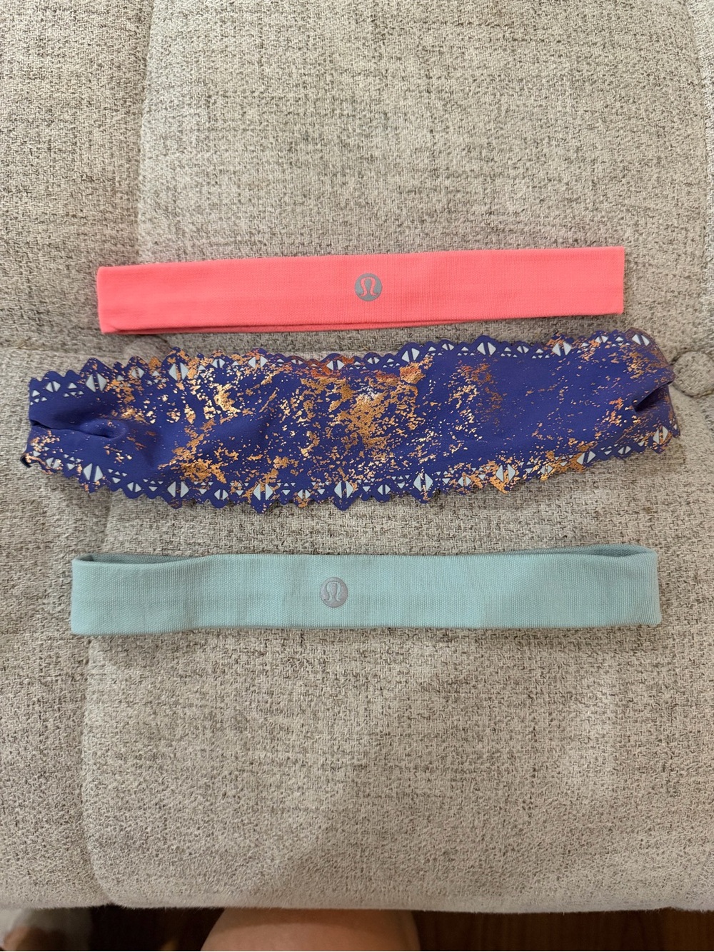 lululemon athletica Womens Stretch Headbands – Coral, Blue Pattern, and Mint